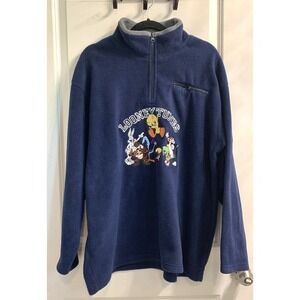 Mens XL Vintage Y2K Sweater Looney Tunes 1/4 Zip Pullover Jumper Cartoon